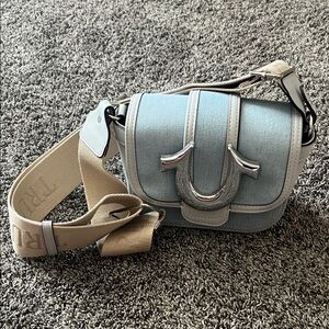 True Religion Light Blue and Beige Crossbody Bag